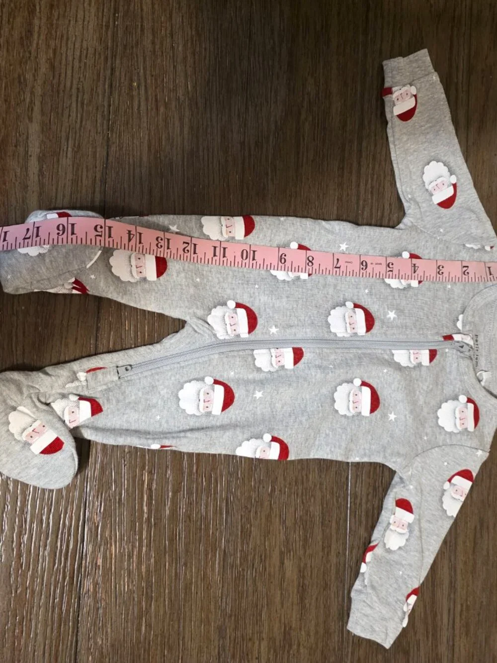 Petit Lem Santa Print Sleeper NWT Newborn NB Heather Grey Christmas Baby